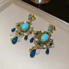 Brincos de Resina Rombus Cravejados com Diamantes e Agulha de Prata, Brincos de Nicho Vintage de Alta Qualidade, Brincos de Estilo Levemente Luxuoso para Mulheres