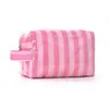 Nova bolsa de maquiagem de grande capacidade para viagem, bolsa para skincare, design organizador portátil, bolsa para guardar batom, listrada, para mulheres, atacado