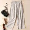 Em estoque: Calça pantalona nova estilo japonês 2026 para mulheres, nova coleção de verão, mistura de algodão e linho, moderna, modelagem solta, calça de linho casual para estudantes
