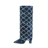 Botas de Vaquero de Tacón Grueso, Mangas de Tubo para Pantalón Punta Puntiaguda, Botas de Moda Europeas y Americanas Color Azul Oscuro para Mujer, Vaquero Sexy Clásico Adulto