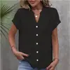 2026 Europeu e Americano transfronteiriço Amazon estação independente feminina casual elegante cor sólida jacquard gola V botão manga curta camisa