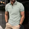 2026 Comercio Exterior Transfronterizo Amazon Camisa Polo para Hombre de Manga Corta Cuello Camisero Color Sólido Decoración Rayada Tallas Grandes Venta Directa