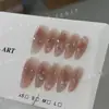 Uñas portátiles hechas completamente a mano, manicura de deseo puro de alta gama, meteoro rosa, pegatinas para uñas iluminadoras, uñas portátiles removibles para adultos