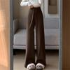 Pantalones anchos de punto con borlas para mujer, otoño e invierno 2024, nuevos pantalones rectos casuales de cintura alta, pantalones largos suaves y encerados.
