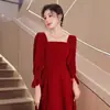 Vestido Burdeos Tostado Novia Petite Vestido de Noche de Alta Gama Boda Cuadrado Largo Vestido de Agradecimiento Reunión Anual