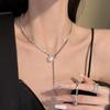 Exquisito collar de plata rota de viento frío con dos perlas para mujer, cadena de clavícula simple ajustable, temperamento, moda