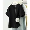 Camiseta informal de verano para mujer talla grande, nuevo diseño de nicho, botones diagonales, abertura, cuello redondo, manga corta 0619