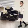 Zapatos Mary Jane de Cuero para Niñas con Suela Gruesa, Estilo Veraniego Nuevo, Adecuados para Faldas, Mocasines con Punta Redonda, Zapatos de Salón Individuales con Tacón Grueso Decorados con Perlas