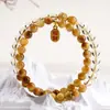Pulsera Doble Círculo de Cristal Amarillo Limón Ojo de Tigre Dorado Natural Pulsera Versátil Estilo Femenino Tendencia Nacional Recuerdo de Viaje