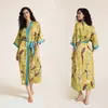 Roupão Feminino Estampado Plus Size de Verão, Roupão de Banho de Cetim Imitação de Seda de Luxo, Roupa de Casa Feminina