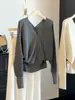 Suéter tejido casual de estilo coreano con mangas de murciélago y cuello en V para mujer, nueva colección de otoño, corte holgado, ceñido a la cintura, top pullover adelgazante