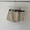 Pantalones falda de trabajo estilo americano de cintura alta, anti-exposición, diseño de dos piezas falso, shorts de verano para mujer con cinturón perforado, pantalones de media falda línea A