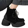 Botas Martin de suela gruesa para mujer 2026 Otoño/Invierno talla petite tacón grueso tacón alto botines con cordones mate estilo británico Botas Martin