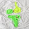 Bikini de dos piezas Qiao Jiayuan estilo europeo y americano para mujer con estampado de olas y tela arrugada, sexy y ajustado
