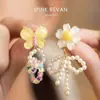 Brincos Longos/Presilhas de Orelha com Franjas Florais de Miçangas Ipink "Verão Fluido" para Mulheres, Estilo de Férias, Efeito Emagrecedor