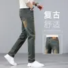 Jeans Masculino Retro de Alta Qualidade 2026, Calças Masculinas Retas de Caimento Slim para Primavera e Outono, Calças Casuais da Moda Cor Amarelo Lama