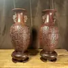 Adornos de Jarrón Estilo Chino Tallado en Ébano Decoración para Mueble de TV del Hogar Arreglos Florales Manualidades Decorativas Madera Maciza Regalos para Casa Nueva