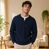 Recomendação de Item Quente Suéter Henley de Malha Botão Tendência Moda Fábrica Pode Bordar Linha de Tricô Masculino