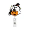 Porta-insignia retráctil giratorio de calabaza y fantasma lindo de Halloween para tarjetas de identificación, clip retráctil para insignia médica
