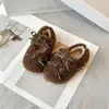 Estilo Coreano Felpa Suave Pegajoso Ropa Exterior para Niños Pequeños Zapatos de Piel Niña Moño Más Terciopelo Mary Jane Princesa Zapatos Individuales