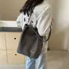 Bolso Cubo de Lona Gran Capacidad Estilo Ins para Mujer Artístico Versátil Bolso de Hombro o Axila Bolso de Ocio para Estudiantes