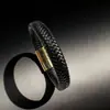 Pulsera Geométrica de Cuero Transfronteriza Europea y Americana Más Vendida con Cierre Magnético de Aleación, Joyería de Pulsera Tejida a Mano para Hombre
