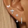 Conjunto de brincos de tarraxa de zircônia estilo europeu e americano para mulheres, brincos simples e versáteis, cobre banhado a ouro, moda de luxo leve estilo para o dia a dia