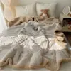 Ins manta de pelúcia com coelho jacquard estilo coreano inverno espessada quente capa de sofá manta xale manta dupla 4