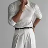 Suéter Pulóver de Color Sólido de Canalé Elástico para Hombre Coreano de Primavera y Otoño, Camiseta de Manga Larga Ajustada de Punto Polo para Hombre
