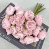Cesta de flor de lótus feliz de 9 garfos feita à mão flor artificial flor de casamento decoração de mesa de sala de estar em casa flor artificial feita à mão atacado