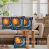 Juego de Cuatro Fundas de Almohada de Lino Pintadas a Mano con Sol, Luna y Estrellas Amazon Comercio Exterior Fundas de Almohada Transfronterizas Decoración de Sofá