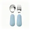 Juego de tenedor y cuchara para niños, tenedor y cuchara para bebé, mango corto, acero inoxidable 316, tenedor y cuchara de silicona, tenedor y cuchara para alimentos complementarios para bebés.