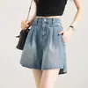 Shorts de mezclilla de pierna ancha, sueltos, irregulares, de cintura alta, línea A, finos, para mujer, verano 2026, nuevos, para mujeres petite