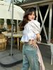 Grúa Seca Verano Nuevo Japonés Sentido de la Moda Parisina Ancho Sentido Femenino Camisa Ajustada Adelgazante Ligero Superior Mujer