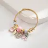 Heming Bisutería Panjia Dora Acero Inoxidable Simple Corazón de Perlas Aleación de Cereza Colgante Pulsera para Mujeres