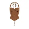 Conjunto de Dos Piezas LaceMa Desert Knight Estilo Vaquero Vintage Corsé sin Tirantes y Falda Larga Plisada con Estampado Degradado