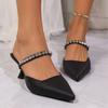 Zapatos de Moda Europeos y Americanos para Mujer 2026 Primavera/Verano Nuevo Estilo Elegantes Tacones de Aguja Puntiagudos con Cadena de Pedrería y Mocasines de Punta Cerrada