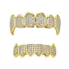 Acessórios Dentários Personalizados Tendência Halloween Dentes de Vampiro Seis Pontas Banhados a Ouro Real Diamante Completo Cruzado Joias Masculinas Aparelhos Dentários