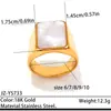 Anillo Cuadrado Geométrico Europeo de Acero Inoxidable con Concha Blanca, Cuadrado de Diamante, Acero de Titanio, Color Dorado 18K, Joyería que no Pierde el Color
