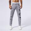 Jeans Masculino Stretch Quatro Estações Bordado Bombado Costurado Estampa Rasgada Moda Europeia e Americana TM226 Azul Cinza