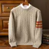Suéter Pulôver Masculino de Lã Pura Gola Redonda Solto Espessado Torcido Casual Base Outono e Inverno Novo