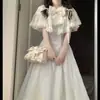 Vestido de Encaje Retro Lolita de Ultramar para Mujer Primer Amor Vestido Blanco Falda Larga Azul Claro
