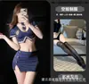 Uniforme Cosplay de Policial Sexy Gato da Noite Lingerie, Decote em V Profundo Sedutor, Uniforme de Comissário de Voo Sem Despir qqny Conjunto