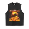 Camiseta vintage lavada desgastada de manga corta con estampado de moda, corte holgado oversize, moda urbana unisex de manga corta