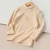 Camiseta infantil escovada de desenho animado para meninos e meninas, gola alta, manga longa, base, para crianças de meia idade e maiores, roupas infantis de primavera e outono