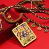 Tangka estilo Xizang Mahakala de Seis Brazos Colgante de Dios Negro de la Riqueza Semi-Pintado a Mano con Adornos Dorados Collar de Xizang Caja Gawu Fábrica de Origen