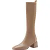 Botas de calcetín de cuero tejido de talla grande para mujer, estilo nuevo, hasta la rodilla, adelgazantes, elásticas, de tacón alto, punta cuadrada