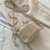 Bolsa de Palha Tecida Feminina Nova Fashion 2024 Verão Palha Tecida Fofa Ins Bolsa Balde Distinta Bolsa de Ombro Transversal para Menina