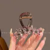 Pinza de Cristal Rosa de Gama Alta para Coleta Alta para Poco Volumen de Cabello, Pinza de Bola Completa para el Cabello, Accesorio para el Cabello para Mujeres, Pinza de Tiburón en la Parte Posterior de la Cabeza