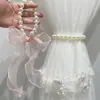 Correa para cortina de perlas un par de simples y modernas correas de cinta de hilo blanco hebilla de cortina cinturón de almacenamiento fijo